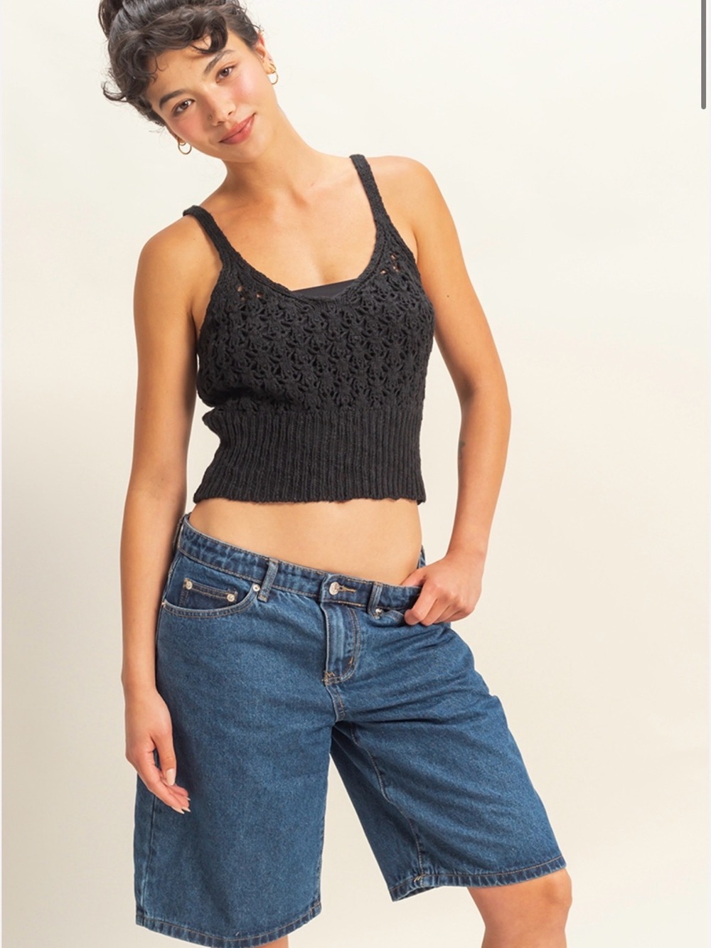Black Crochet Knit Crop Tank Top - NWT - Large - Picture 6 of 6